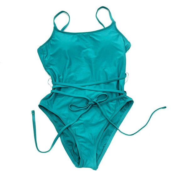 NWT Lace-Up One Piece Swimsuit - Shade & Shore - Teal - Picture 3 of 8